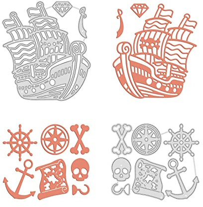 GLOBLELAND 2 Stück Piratenschiff-Thema Stanzschablonen Metall Schneiden Schablonen Pirat Stanzformen für Kartenherstellung und DIY Scrapbooking Dekor
