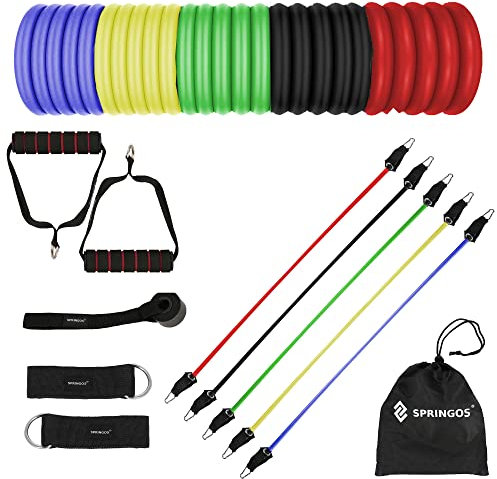 SPRINGOS Fitnessbänder Set mit 5 Widerstandsbändern, Türanker, 2 Handgriffen, 2 Fußschlaufen – Expander für Krafttraining, Muskelaufbau und Fitness