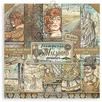 Stamperia Sir Vagabond Aviator Paper Pad 30x30, SBBl112, Various, One Size