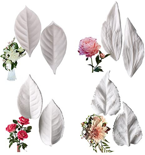 KALAIEN Zuckerpaste, Blattadern, Fondant, Silikon, Blätter, Rose, Pfingstrose, Lilie, 3D-Bastelwerkzeug, 8 Stück