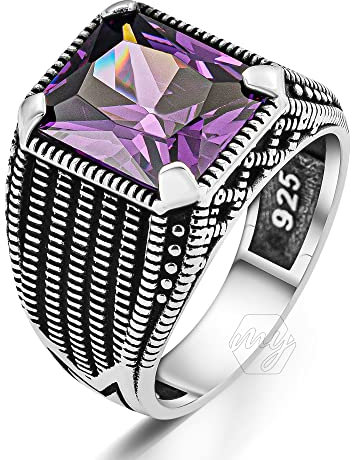 Herren-Ring aus 925er Sterlingsilber, Amethyst-Stein, Metall, Amethyst (simuliert)