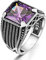 Herren-Ring aus 925er Sterlingsilber, Amethyst-Stein, Metall, Amethyst (simuliert)