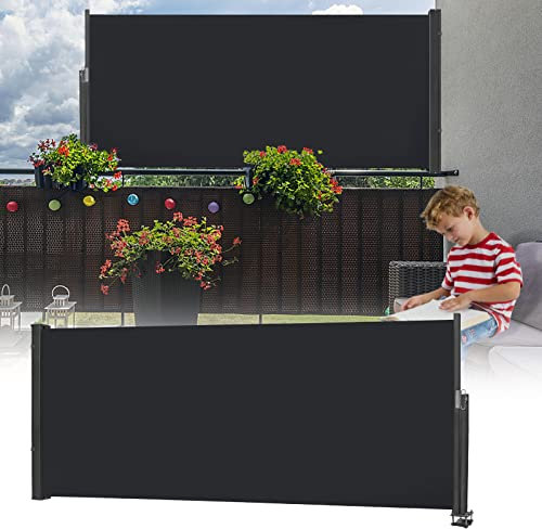 YZNAHRE Seitenmarkise Ausziehbar Seitenwandmarkise, 140x300cm Sichtschutz Markise, UV-Schutz Wasserbeständig Sichtschutzwand für Balkon Garten und Terrasse, Anthrazit