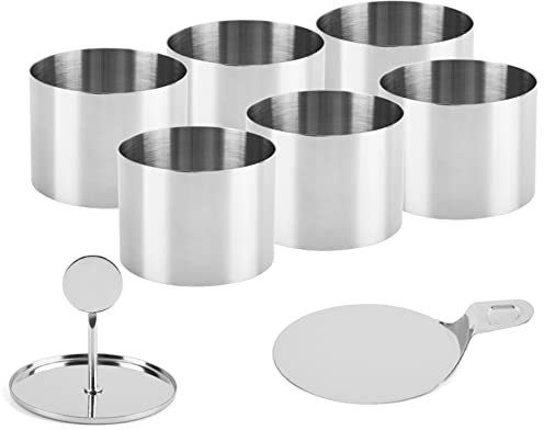 Guowall Cake Rings Set, Mousse Rings Stainless Steel Dessert Moulds with Food Press and Spatula, Round Mould for Crumpets Mousse Pastry Desserts