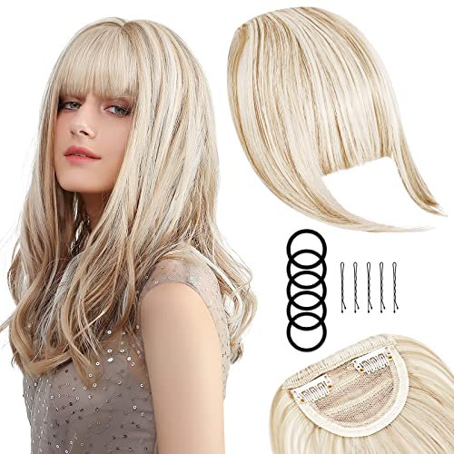 Clip in Pony Haarverlängerung Haarteil, Clip in Fransen Fringe Bang Verlängerung Haarteil Extensions Bangs natürliche Fringe Bang Pony für Frauen Mädchen, One Piece In Front Hair, Mode Blond
