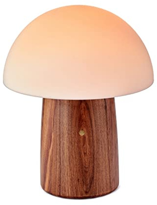 Gingko 7 Farbwechsel RGB Alice Pilzlampe, Dimmbares Stimmungslicht, USB-C Aufladung, 3 Lichtmodi, FSC zertifiziertes Holz mit Milchglas, Touch Button Control (Groß, Walnuss)