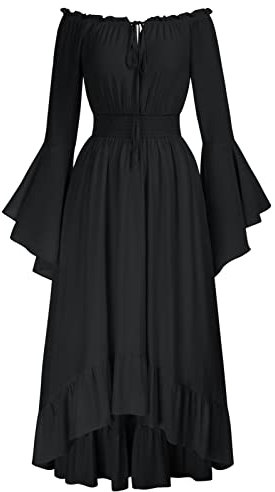 Damen Gothic Pirat Kostüm Cosplay Fasching Party Bodenlang Swing Hexenkostüm Schwarz XL