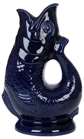Gurgly Iconic Kingfisher Glug Jug Large 28cm 1.4L – Fish Water Jug, Decorative Fish Vase, Ornament, Carafe (Bleu cobalt)