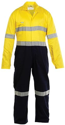 Mens Overalls Hi Vis Reflective 100% Cotton Boiler Suit Coverall XL Yellow/Navy BROQ