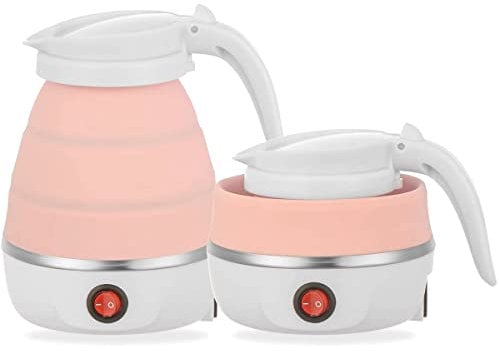 Foldable Electric Kettle, Camping Kettle, Mini Travel Kettle, Silicone Electric Water Boiler,Fast Boiling Collapsible Water Heater with Separable Power Cord for Hiking Camping Travel Picnic (Pink)