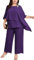 Hanna Nikole Completo da sera elegante da donna, taglie forti, set da 2 pezzi, per cocktail party, festivo, con camicia in chiffon a due pezzi e pantaloni a vita alta, Viola, 52/plus
