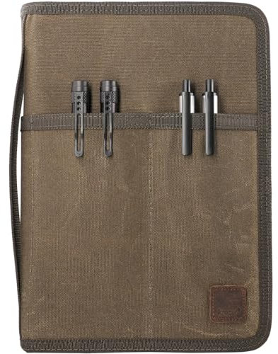 Krozur YKK-Notizbuch, Tagebuch, Planer, Skizzenbuch, Einband für Moleskine Cahier 5 x 8 Notizblöcke, A5, LEUCHTTURM, Stiftschlaufe, wasserabweisender Einband, klassische, gewachste Leinwand, Olivgrün
