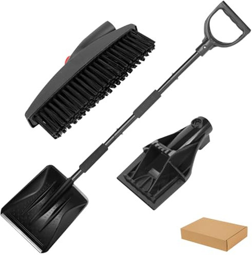 Schneeschaufel 3-in-1 44inch abnehmbare zusammenklappbare Schneeschaufel mit Eiskratzer & Schneebürste rotierende klappbare Schneeschaufel tragbare Schneeschaufel für Auto Gartenarbeit