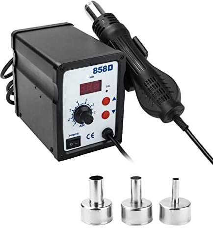 Trintion Hot Air Rework Station 858D 220V SMD Repair Soldering Station, High-Efficiency Low-Noise Hot Air Tool with 3 Nozzles Black