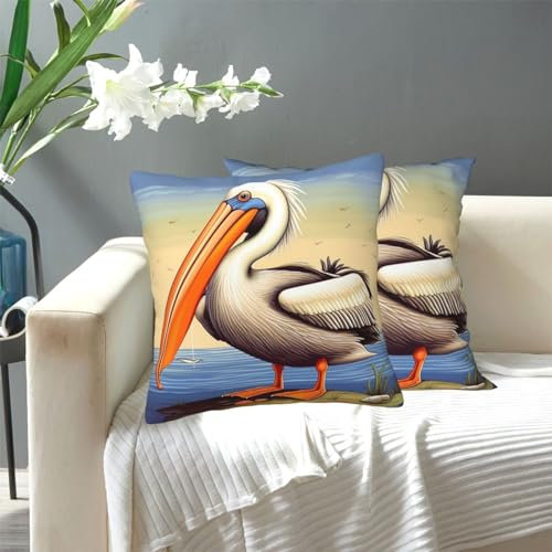 NONHAI Dekorative Kissenbezüge, quadratisch, weich, bequem, Pelikan, Vögel, Überwurfkissen für Couch, Wohnzimmer, Bauernhaus, Heimdekoration, 2 Stück