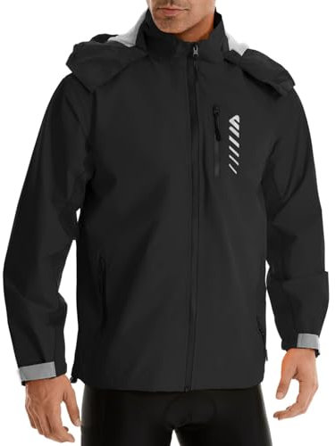 Lo.gas Herren Regenjacke wasserdicht mit Kapuze ,Regenmantel für Radfahren Regenmantel für Radfahren Laufen Windbreaker Allwetter Schwarz,XL