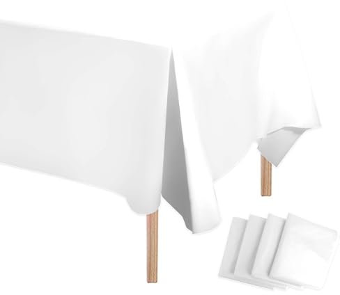 Aitsite Einweg Tischdecke Weiß 4 Stück, 137x274cm Rechteck wasserdichte Tischdecke, Rechteckig Tischtuch für Hochzeit,Kindergeburtstag,Jahrestag, Weihnachten Party