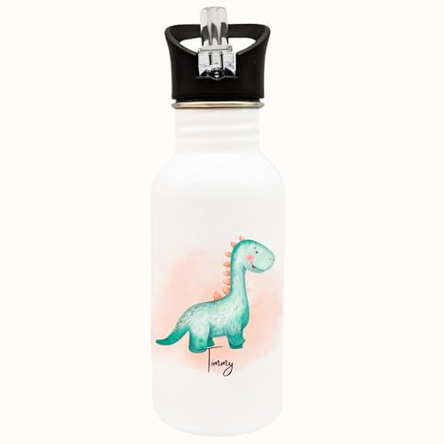 Personalisierte Trinkflasche mit einem coolen Dino | Thermosflasche für Kinder | Handveredelt von ManufakturZauber