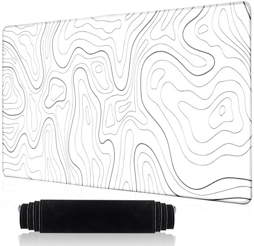 Rierousy Mousepad XXL Mauspad Gaming 900x400mm, Mousepad Gaming mit Flüssigdesign und Hochauflösende Muster, rutschfeste Schreibtischunterlage, Weiß