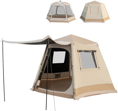 GOPLUS Tienda de campaña impermeable para 4-6 personas, tienda automática con columna de agua de 2500 mm, tienda de campaña con toldo, bolsa, 2 entradas y 4 ventanas, tienda instantánea para viajes y