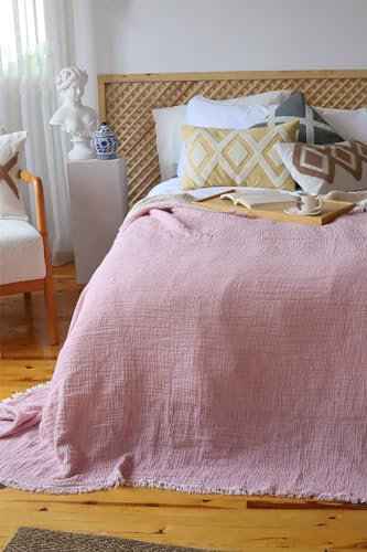 Generisch EVIM Tagesdecke 4 Lagen Musselin Baumwolle doppel seitig 220x240 cm anthrazit (rosa), VME2023-043