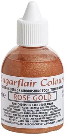 Sugarflair Airbrush Colours Rose Gold, Oro Rosa - Colorante Alimentare per Aerografo per Pasticceria, Torte, Cupcake, Glasse e Decorazioni per Torte - 60 ml