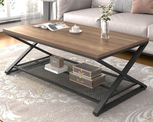 LVB Couchtisch Holz mit Stauraum, Wohnzimmertisch, Sofatisch Beistelltisch Holz Metall, Kaffeetisch, Wohnzimmer möbel, Stabil Couchtische rechteckig 120x60x45 cm