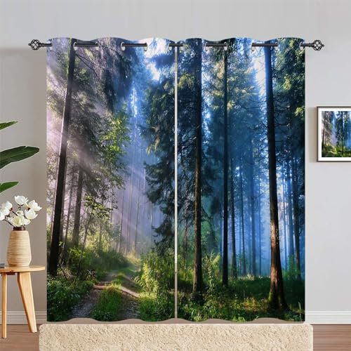 ANHOPE Natur Wald Dschungel Baum Vorhänge mit Ösen Blickdichte Gardinen Blackout Curtain Thermo Vorhang Weich Schlafzimmer Wohnzimmer Verdunklungsvorhänge 2er Set H 245 x B 200 cm
