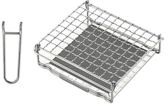 Campingmoon Campingbrottoaster, zusammenklappbarer Campingkocher, Toaster, Gasfeuer, BBQ, Grill, klein, tragbar, 304 Edelstahl, Grillrost mit Anti-Verbrühungsgabel