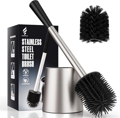 Klobürste, FUNPALA Edelstahl Silikon Toilettenbürste, WC Bürste mit Randreiniger und 2 Bürstenköpfen, Stehen Kloburstenhalter Set für Badezimmer