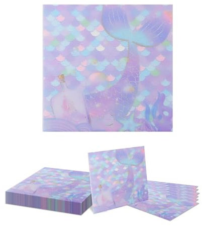 GlamRays 20 Stück Meerjungfrauen Servietten, Meerjungfrau Deko für Kindergeburtstag, Taufe (33x33CM, Multi-colored Mermaid Pattern, 2-lagig, Papier)