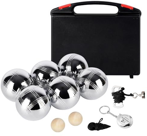 Kroosim Boule Set, Boccia Kugeln mit 6 Metall, Personalisierte Petanque Boule Kugeln mit 2 Verschiedene Linien, 73mm/ 720g pro Kugel, Boccia Spiel Set für Outdoor und Freizeitspiele, Serie C