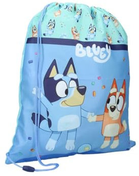 mybagstory Bluey - Bolsa de piscina para niño, color azul - niño - escuela - guardería - primaria - bolsa para niño - talla 44 cm - Correas ajustables - cuerda - idea de regalo, Bluey - Azul, enfant