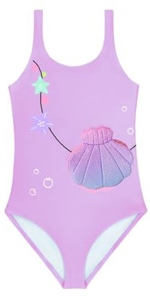 POWER FLOWER Costume da Bagno per Ragazze Costume Intero con Volant Costumi da Bagno Unicorno Abbigliamento da Spiaggia per Ragazze 2-14 Anni (8-10 Years, LA636-Purple)