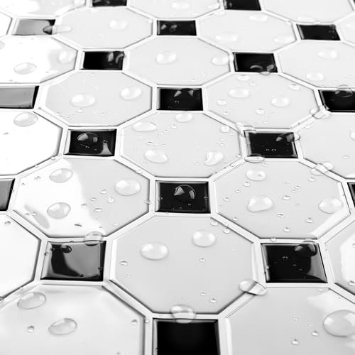 Livelynine 3D Fliesenaufkleber Küche Weiß Schwarz Klebefliesen Bad Wand 3D 30x30CM 32-Stück Fliesenfolie Küche Selbstklebend Weiß Wandfliesen Selbstklebend Küchenrückwand Badezimmer Fliesen überkleben