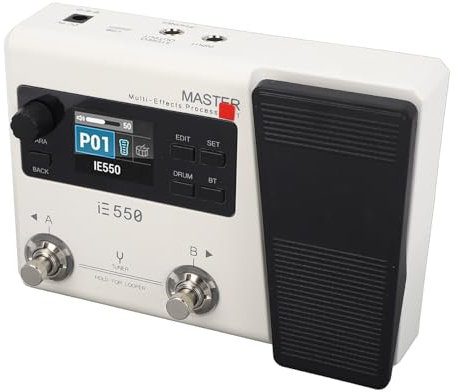 POENVFPO E -Gitarrenverstärker mit 8 Effektmodulen, 100 Drum -Rhythmen, Nachhallverzögerung, Fußschalter für Verbessertes Gitarrenspielerlebnis (EU-Stecker)