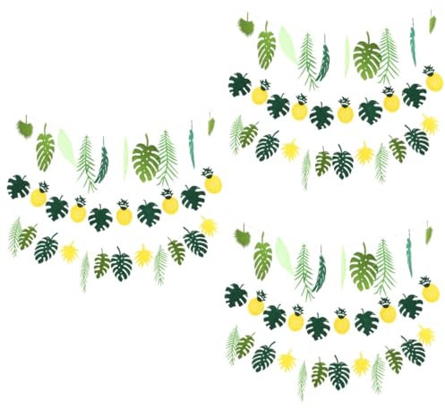 BESTonZON 3 Sets Hawaiian Leaves Banner Beach Themed Party Bunting Easy Assembly Decorations