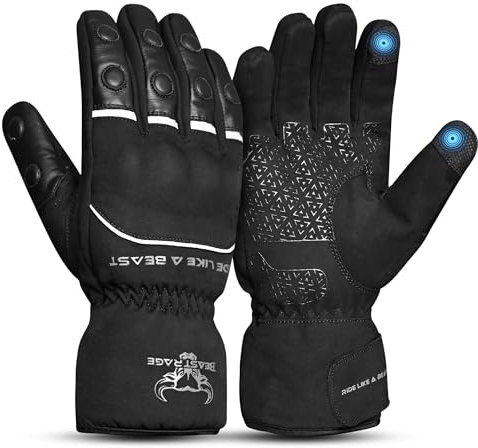 BEAST RAGE Winter Motorradhandschuhe für Damen Herren Warme wasserdicht Touchscreen Motorradhandschuhe für kaltes Wetter Straße,Touring (Schwarz, M)
