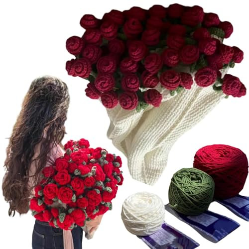 Flower Bouquet Blanket, Diy Handmade Rose Blanket, Rose Bouquet Blanket Material Kit, Gehäkelte Blumen Sofa Decke Für Den Muttertag, Blumenstrauß Decke, Soft Romantic (STYLE-1)