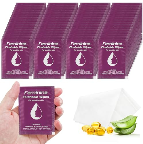 50 Feminine Wipes Flushable Travel Individually Wrapped