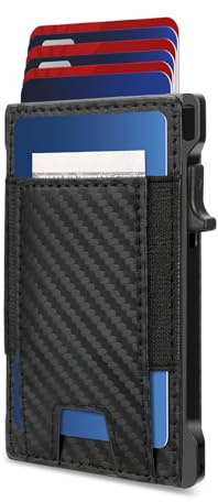 Kreditkartenetui Herren, Slim Wallet mit Münzfach & Dehnbarem Geldschein Fach, Minimalist Metall Aluminium Portmonee mit Pop-up Kartenhalter, Geldbörse mit RFID Schutz, Mini Card Holder Smart Wallet