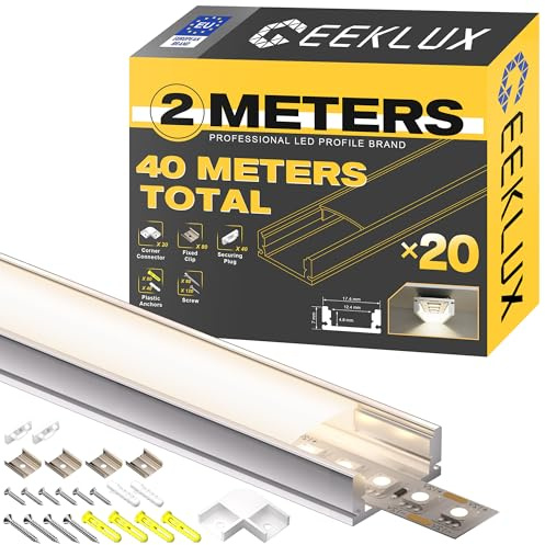 LED Aluminium Profil U-Form 2M*20pcs(40M) mit Milchig Weißer Abdeckung Kanal Diffusor Alu LED leisten Schienen kanalleiste Aluprofil Streifen Profile lichtkanal led strip aluschiene unterputzprofil