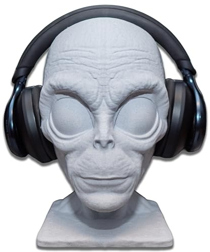 Generisch Alienkopf Kopfhörer Ständer, Kopfhörer Halter, Gaming Zubehör, Tisch Dekoration, Brillen-Halter (Stein-Optik)