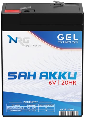 NRG Akku 6V 5Ah GEL Blei-Akku wiederaufladbar Profi-Akku ersetzt 4Ah 4,5Ah