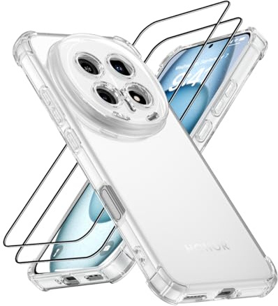 LACAE Coque pour Honor Magic 8 Pro / Magic8 Pro avec 2 Protections D'écran en Verre Trempé, Étui Transparent Antichoc en TPU avec Coins Airbag, Housse Protectrice Fine - Transparent