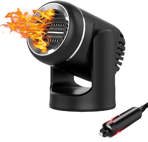 WEQNGIU Riscaldatore per auto, riscaldatore-sbrinatore portatile 12V per auto, ventilatore 2-in-1 per riscaldamento e raffreddamento rapido con sbrinatore, collegamento all'accendisigari con base