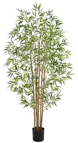 Keeplush Artificial Bamboo Tree, Fake Bamboo Plant 5FT Tall with 6 Natural Real Bamboo Trunks, Artificial Tree Indoor Decor Faux Silk Tree for Home Office Living Room Modern Decor