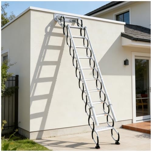 Scala pieghevole retrattile per soffitta con braccioli, scala telescopica con sistema di discesa, per interni ed esterni (2.19-2.28m/7.2-7.5ft)