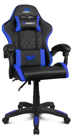 DRIFT GAMING DR35 - Sedia da gaming ergonomica professionale con supporto lombare e braccioli 2D regolabili, reclinabile a 135°, base robusta, ruote silenziose, rivestimento in similpelle, nero e blu