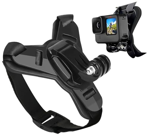 Support de Casque Moto Menton pour GoPro Hero 13 12 11 10 9 8 7Max Insta360 | pour DJI OSMO Action 5 Pro 4/3 X5 X4, Fixation de Menton avec Crochet en J Sangle Silicone Antidérapant, Facile à Installer